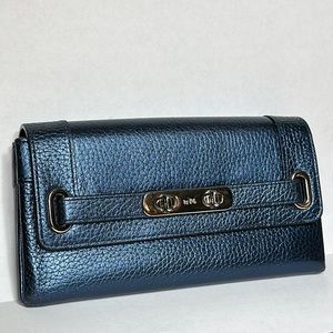 COACH Metallic Blue Cowhide Swagger Wallet